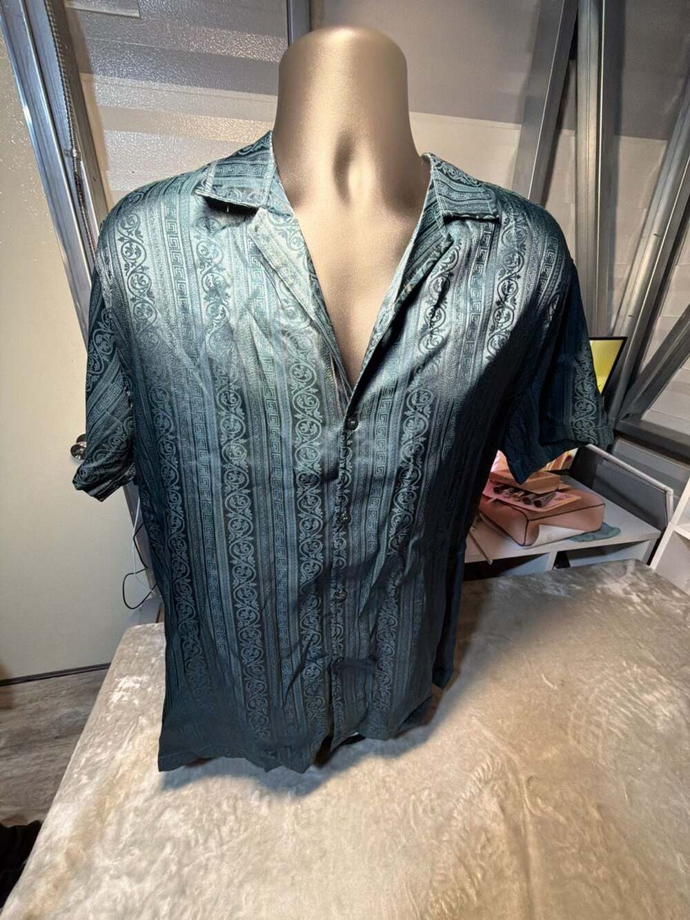 Casa Moda Couture Men's Woven Camp Shirt Teal Size M